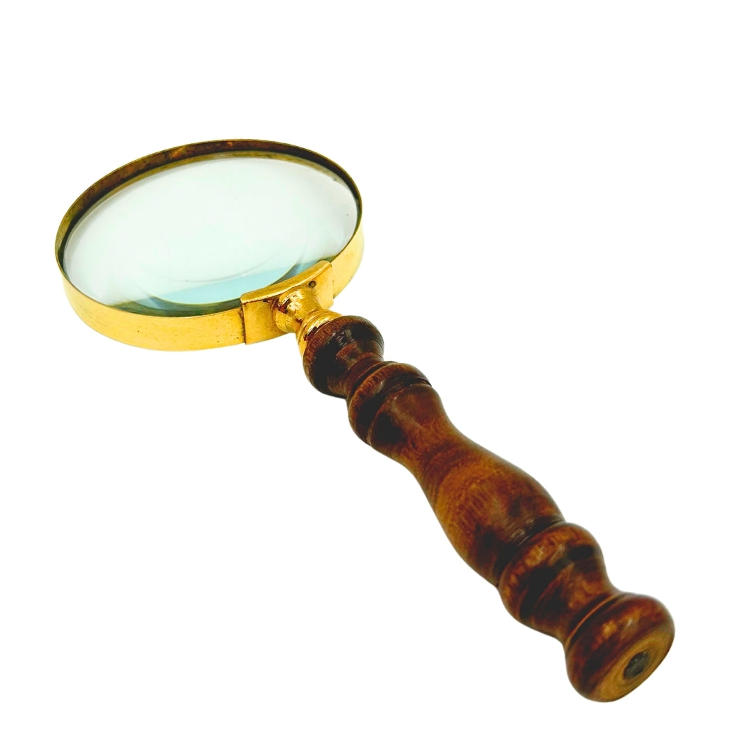 Retro messing loep met houten handvat - vergrootglas 18 cm met personalisatiemogelijkheid door gravure