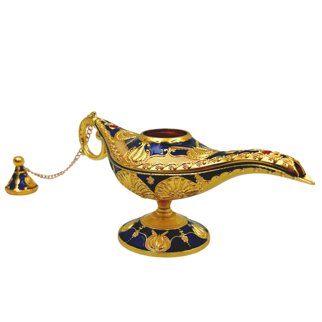 Aladdins lamp LABB met metalen versieringen in goudkleur, donker marineblauw, 22 x 7 x 11 cm