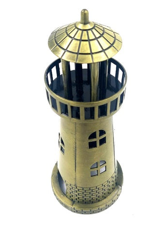 Vuurtoren-theelichthouder 18,5 cm in antiek goud met graveeroptie