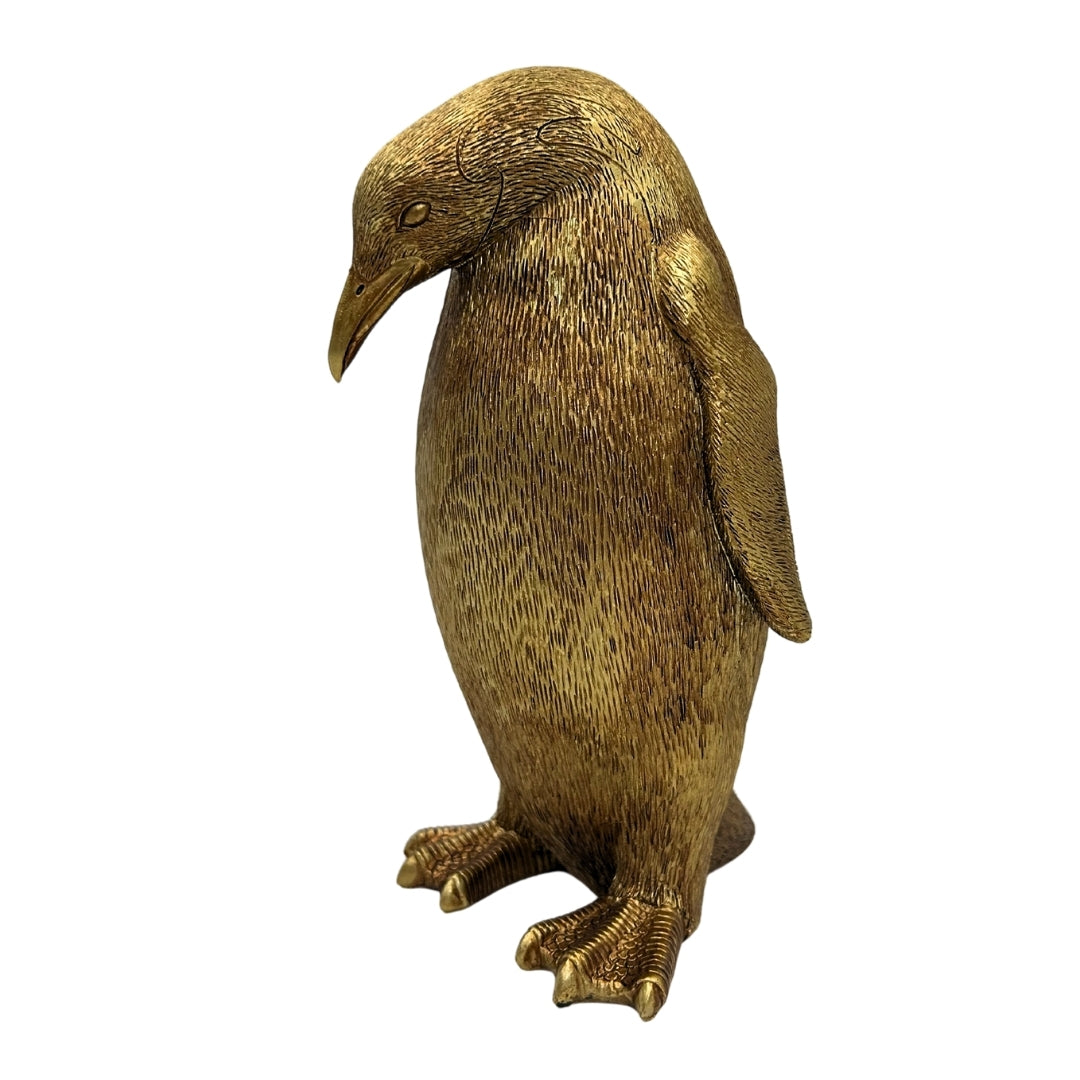 Gouden pinguïn 20,5 cm met mogelijkheid tot personalisatie met gravure – elegant decoratief beeldje als cadeau, glamourstijl, art deco, gemaakt van hoogwaardig polyresin