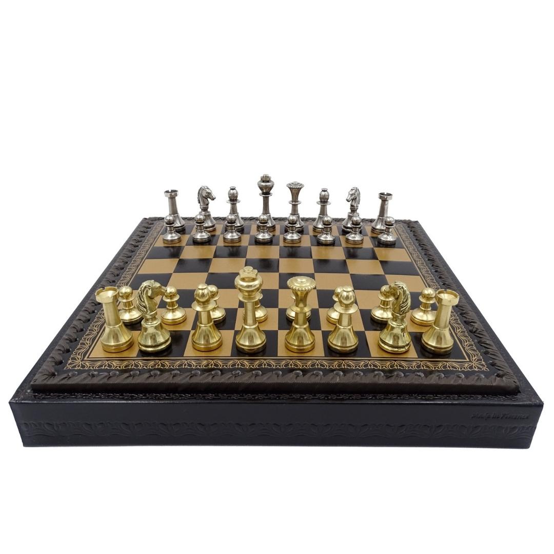 Exclusieve messing schaakset Italfama 28x28 cm met gepersonaliseerde gravure
