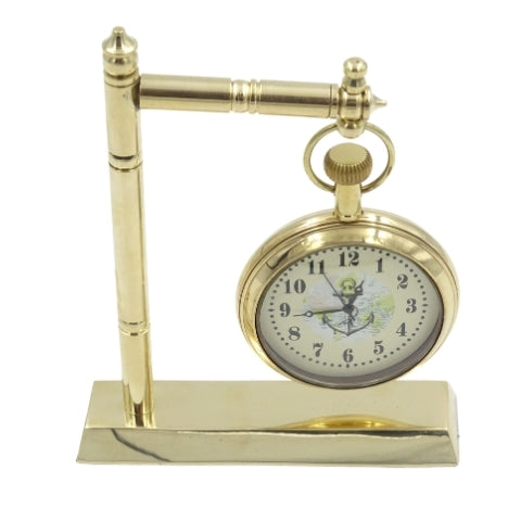 Maritieme messing bureauklok NC2126 met mogelijkheid tot graveren, 12 cm hoog, ideaal als cadeau voor een liefhebber van zeilen met anker- en zeilschipmotief