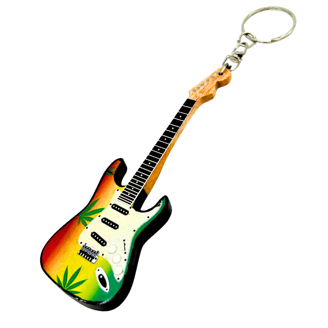 Mahoniehouten sleutelhanger Bob Marley Reggae-gitaar met mogelijkheid tot personalisatie met gravure