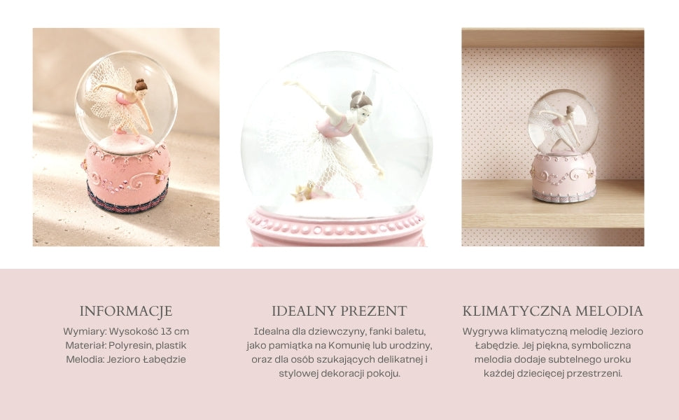 Dansende ballerina in glazen bol 12cm met mogelijkheid tot personalisatie van de gravure - elegante pastelkleurige decoratie als cadeau voor balletliefhebbers, gemaakt van polyresin en glas