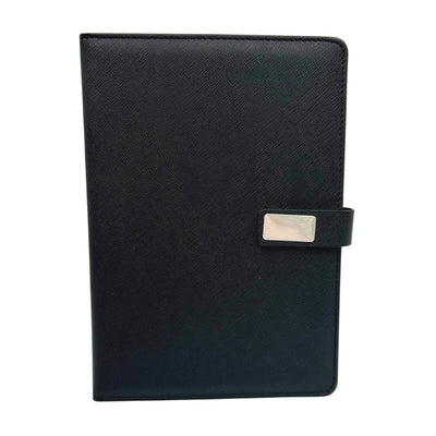 Elegante cadeauset met personalisatie - leren notitieboek A5, pen en zwarte paraplu in geschenkdoos