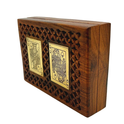 Elegante set van twee kaartspellen in houten doos met personalisatiemogelijkheid door gravure
