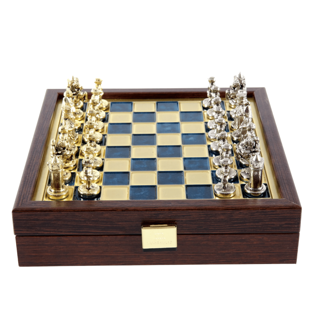 Elegante premium messing schaakset 20x20cm Byzantium met gepersonaliseerde gravure - ideaal cadeau voor een schaker en geschiedenisliefhebber - handgemaakte stukken in gouden en zilveren afwerking