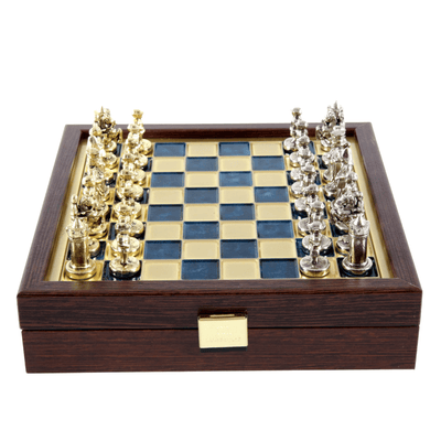 Elegante premium messing schaakset 20x20cm Byzantium met gepersonaliseerde gravure - ideaal cadeau voor een schaker en geschiedenisliefhebber - handgemaakte stukken in gouden en zilveren afwerking