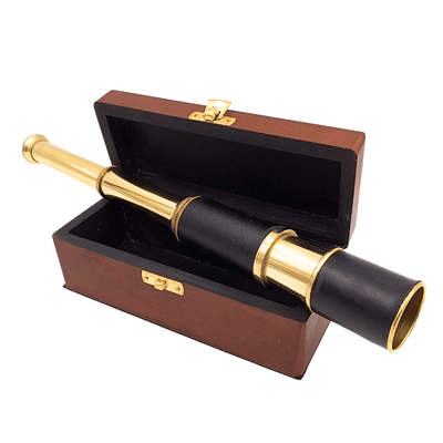 Messing-lederen telescoop in een houten doos – HT01