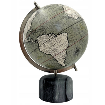 Decoratieve wereldbol op stenen voet 30cm met mogelijkheid tot personalisatie met gravure - Elegant cadeau in grijstinten en zwart steen