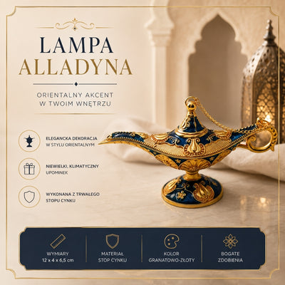 Metalen Aladdin-lamp marineblauw-goud 12cm met mogelijkheid tot personalisatie met gravure