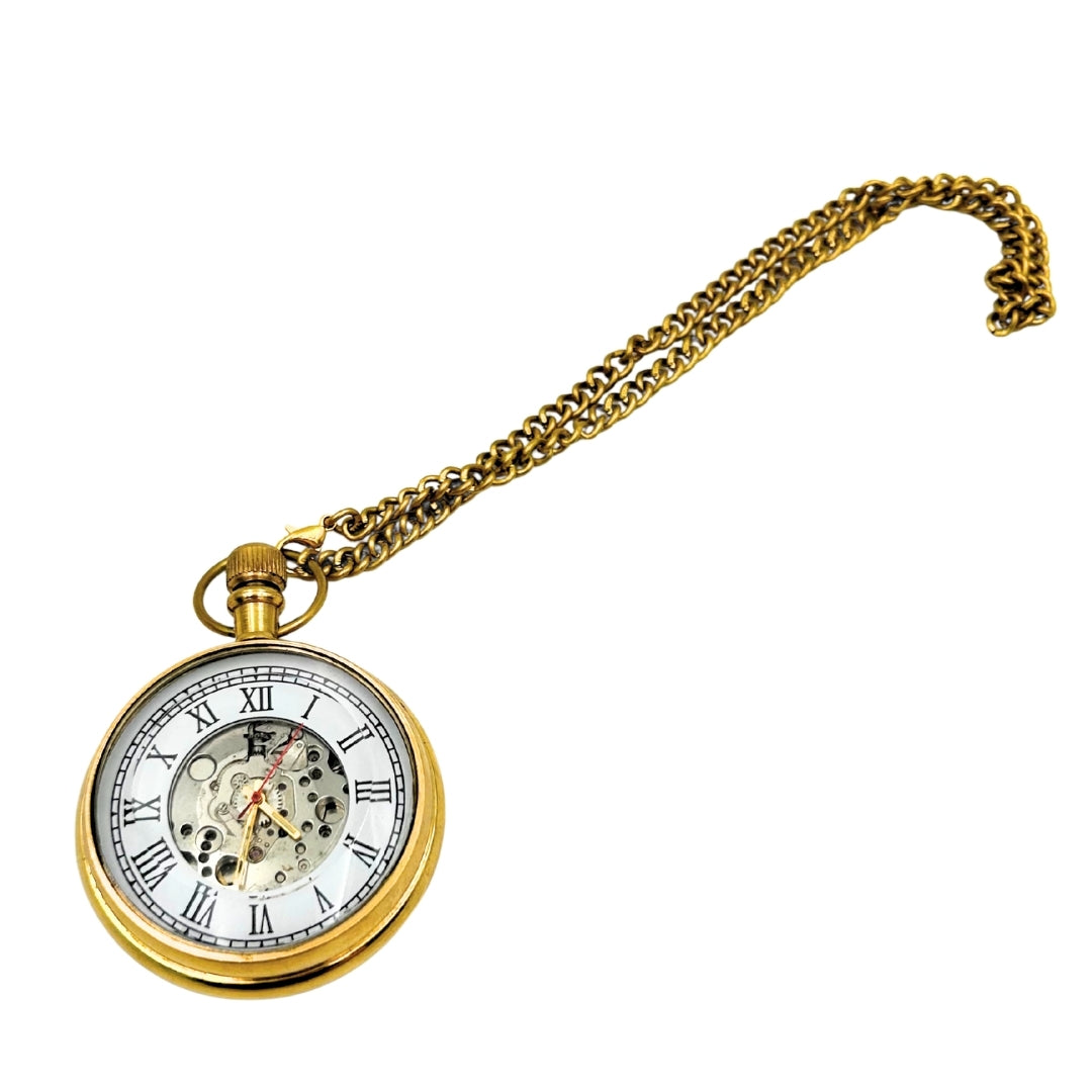 Retro mechanisch zakhorloge aan ketting met gravure