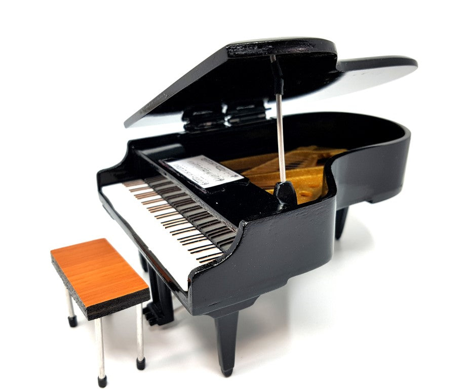 Mini-piano met mogelijkheid tot personalisatie met gravure, zwart, met de hand gemaakt van balsahout, schaal 1:10, ideaal als cadeau voor pianisten en muziekliefhebbers, hoogte 8 cm
