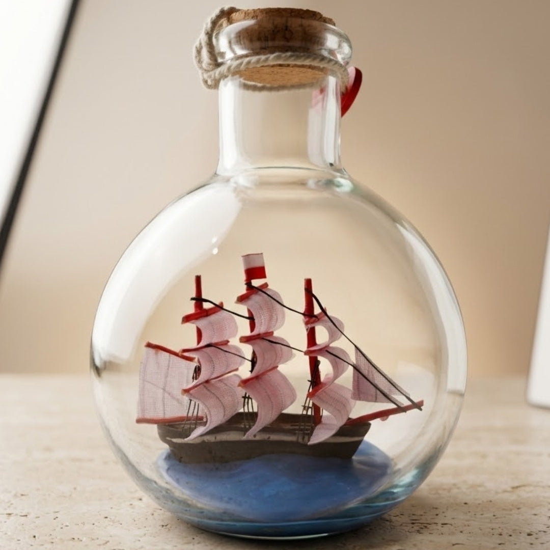 Schip in fles Rafandynka met mogelijkheid tot personalisatie met gravure – klassieke maritieme decoratie van 8,5 cm als cadeau voor een zeilliefhebber