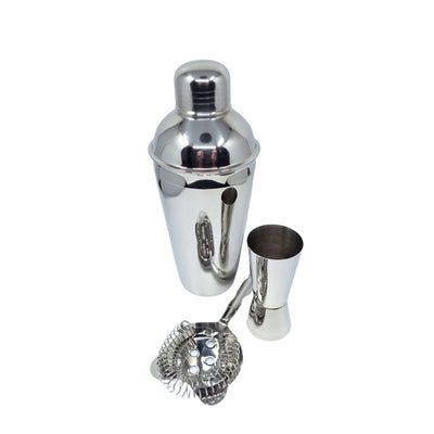 Barmanset Steel 3-delig met mogelijkheid tot personalisatie met gravure - shaker 750 ml, jigger 15/30 ml, strainer - elegant cadeau voor cocktailliefhebbers, roestvrij staal, zilverkleurig