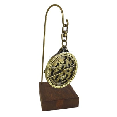 Miniatuur-astrolabium H81 op houten voet met mogelijkheid tot personalisatie met gravure - elegant decoratief element als cadeau voor een astronomieliefhebber, hoogte 13 cm, diameter 4,5 cm, uitzonderlijke afwerking met oog voor detail