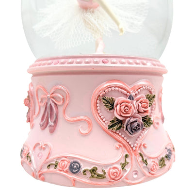 Dansende ballerina in glazen bol 15cm met gepersonaliseerde gravure - elegante muziekdoos met pastelkleurige voet en melodie Het Zwanenmeer