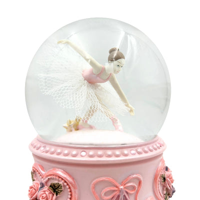 Dansende ballerina in glazen bol 15cm met gepersonaliseerde gravure - elegante muziekdoos met pastelkleurige voet en melodie Het Zwanenmeer