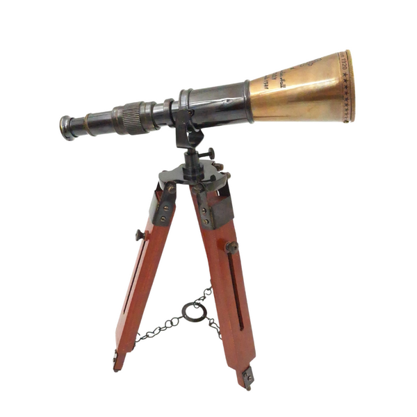 Messing telescoop op driepoot met mogelijkheid tot personalisatie met gravure - elegant decoratief element als cadeau, hoogte verstelbaar tot 30 cm