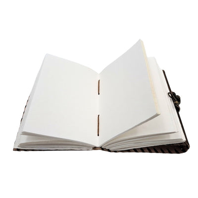 Retro leren notitieboek Zon en Maan 200 pagina's met mogelijkheid tot personalisatie door gravure, beige-bruin, ideaal als cadeau voor een kunstenaar of liefhebber van de magie van alledag
