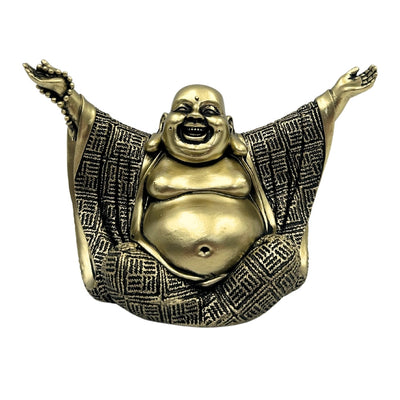 Beeldje van een vrolijke Boeddha in goud met mogelijkheid tot personalisatie met gravure - Elegante decoratie als cadeau met een hoogte van 17,1 cm van polyresin, symboliseert rijkdom en geluk