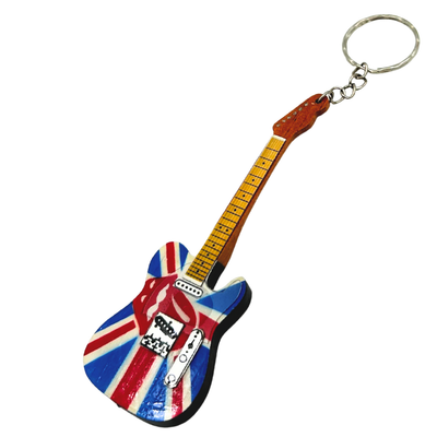 Sleutelhanger Houten Gitaar The Rolling Stones met gravure - gepersonaliseerd cadeau van mahonie, rood, 6x11 cm
