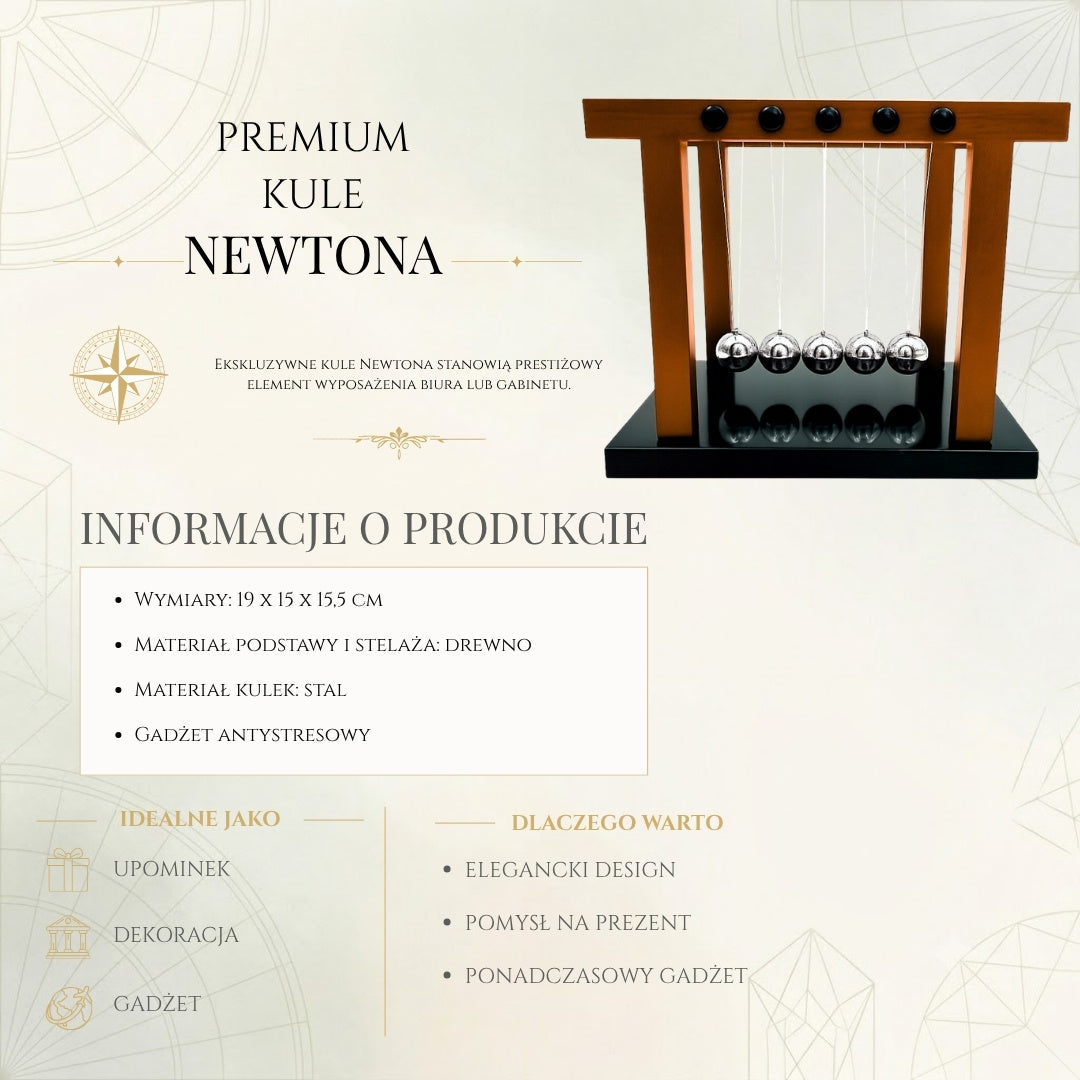 Elegante grote premium Newtonkogels op houten voet met mogelijkheid tot personalisatie door gravure