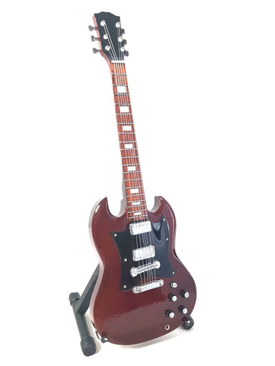 Mini-gitaar AC/DC Angus Young MGT-0567 met mogelijkheid tot personalisatie met gravure, ideaal als cadeau, handgemaakt van mahoniehout, bruin, hoogte 27,5 cm