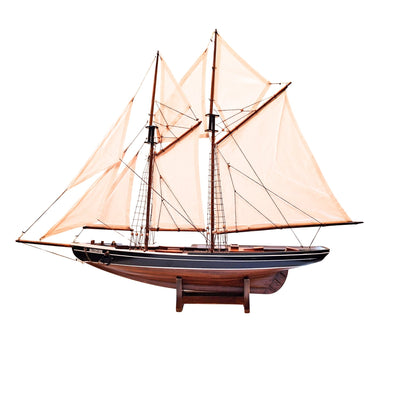 Model van schoener Bluenose 78 cm met gravure - elegante maritieme decoratie van hout als cadeau voor liefhebbers van zeilen en maritieme geschiedenis, met natuurlijke zeilen