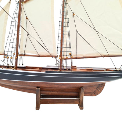 Model van schoener Bluenose 78 cm met gravure - elegante maritieme decoratie van hout als cadeau voor liefhebbers van zeilen en maritieme geschiedenis, met natuurlijke zeilen