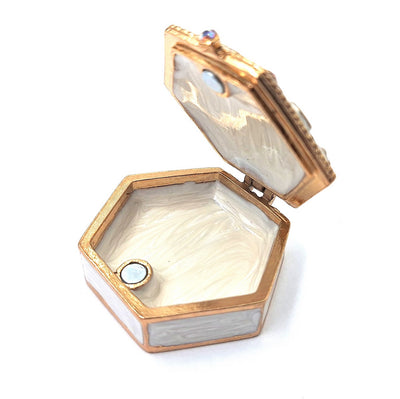 Elegant metalen geschenkdoosje met kristalletjes B0035-08WH, wit-goud, mogelijkheid tot personalisatie door gravure, ideaal voor sieraden en kleine voorwerpen, 5x5x2cm