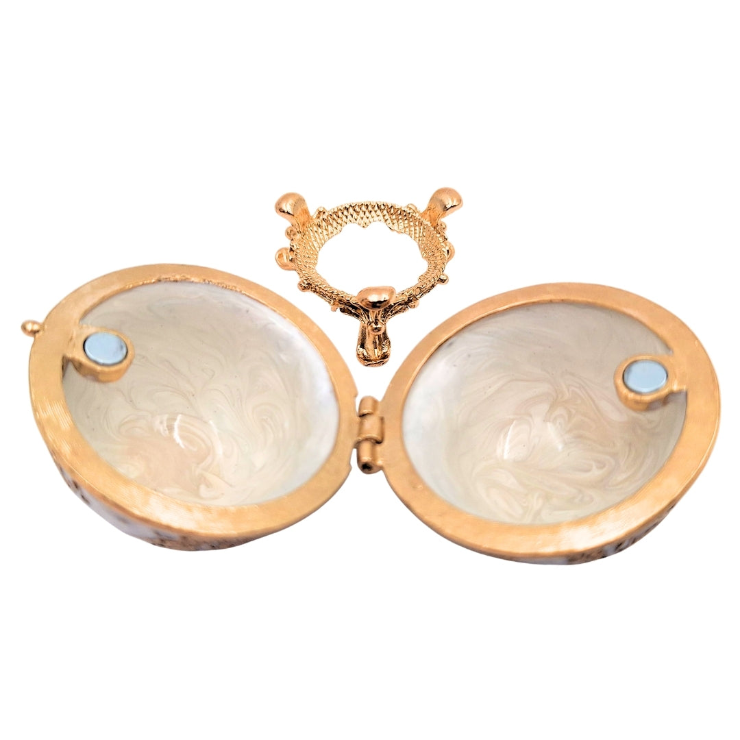 Exclusief metalen Fabergé-ei-sieradendoosje met kristalletjes in wit-gouden kleur met mogelijkheid tot personalisatie met gravure