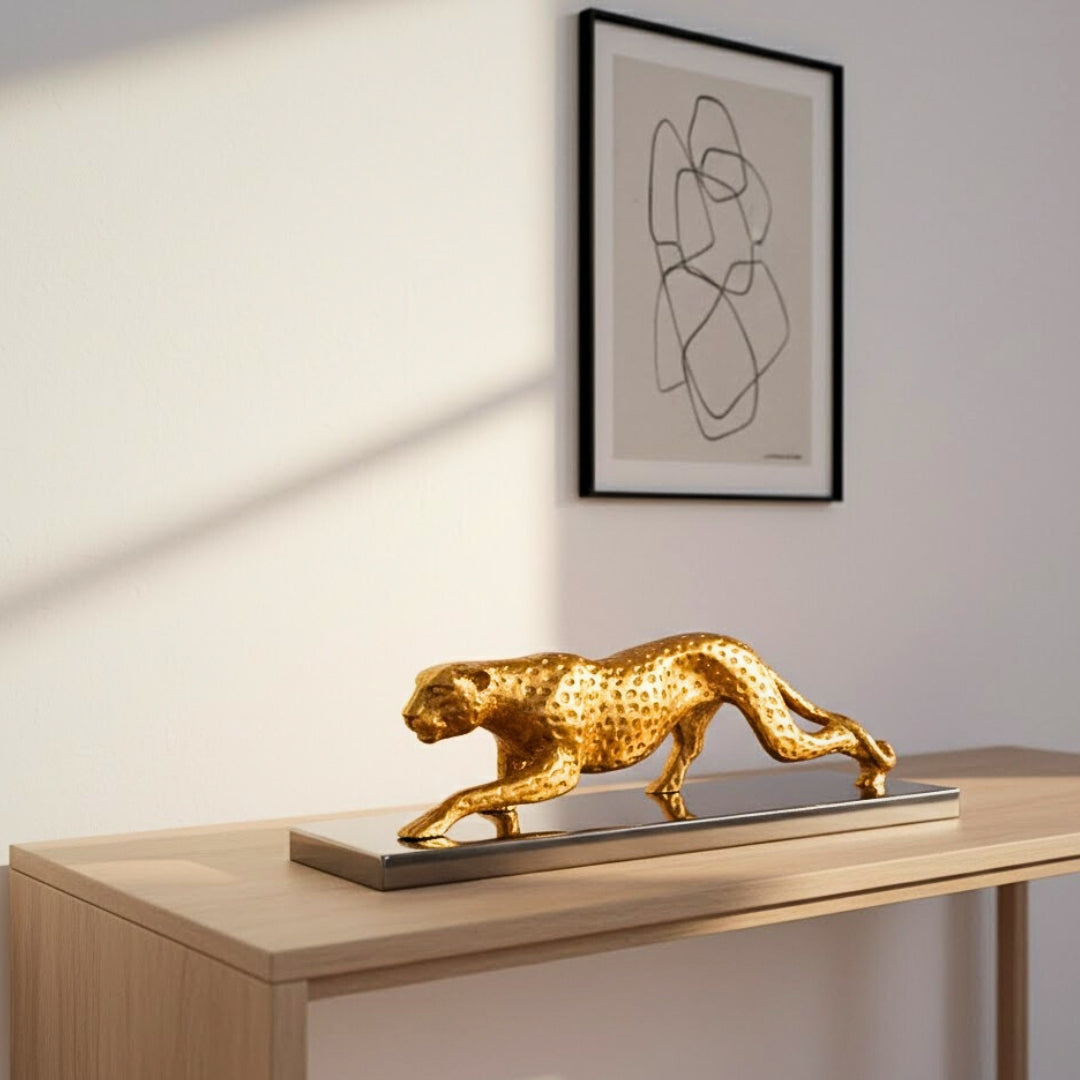 Elegante decoratieve figuur Luipaard goud 42cm met gepersonaliseerde gravure
