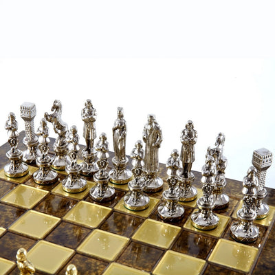 Exclusief metalen schaakspel Renaissance S9BRGS 36x36 cm goud-zilver met mogelijkheid tot personalisatie met gravure
