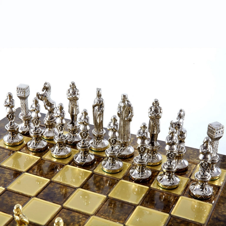 Exclusief metalen schaakspel Renaissance S9BRGS 36x36 cm goud-zilver met mogelijkheid tot personalisatie met gravure