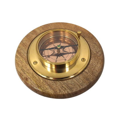Elegant decoratief kompas met messing afwerking, gepersonaliseerde gravure, 15 cm, ideaal als cadeau voor reisliefhebbers, gemaakt van hout en glas