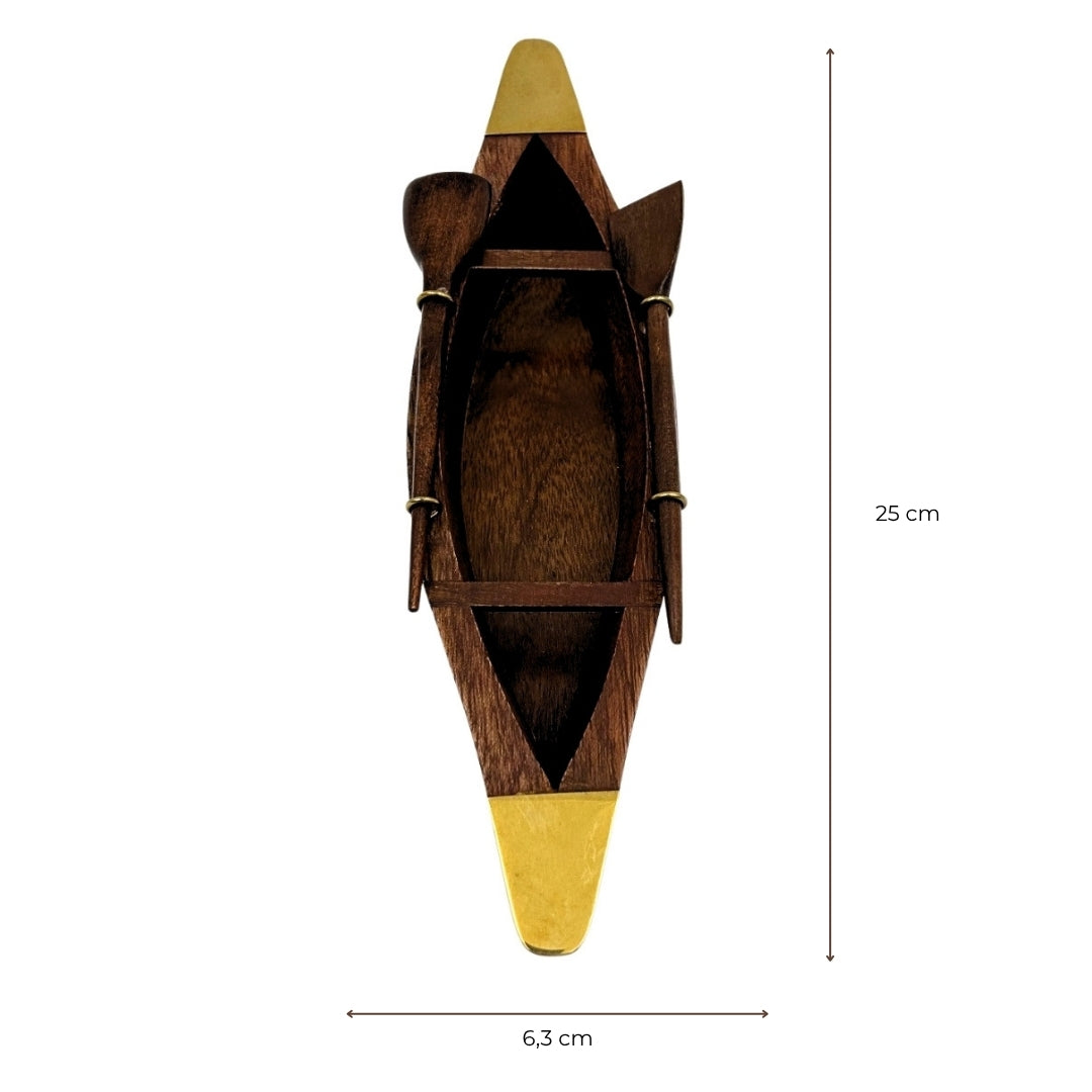 Elegant houten scheepsmodel 25 cm - Decoratie voor op het bureau met messing elementen - Ideaal cadeau voor een zeiler met optie voor personalisatie door gravure - Maritieme en retrostijl