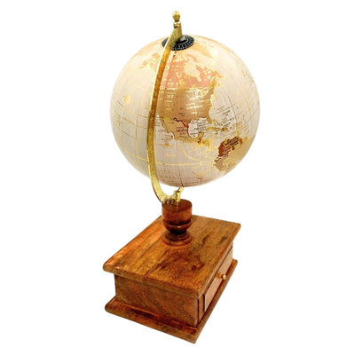 Elegante vintage bureauglobe met houten voet en lade