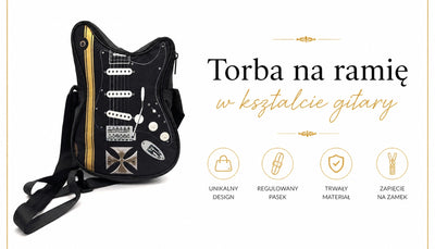 Schoudertas in de vorm van een gitaar met Maltezer kruis - gepersonaliseerd cadeau voor een gitarist