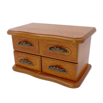 Houten speeldoos-sieradendoosje met spiegeltje en gravure - elegant cadeau voor sieraden met twee laatjes, hoogte 10cm, melodie "The Entertainer
