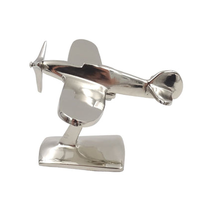 Model van eenmotorig vliegtuig N-0896 van aluminium in zilverkleur, 17x14x11 cm