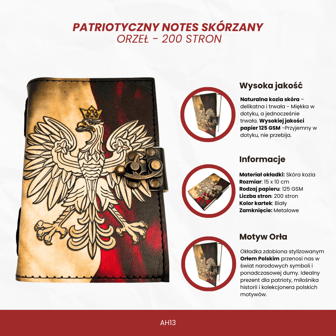 Leren notitieboek dagboek Poolse adelaar patriottisch met gravure