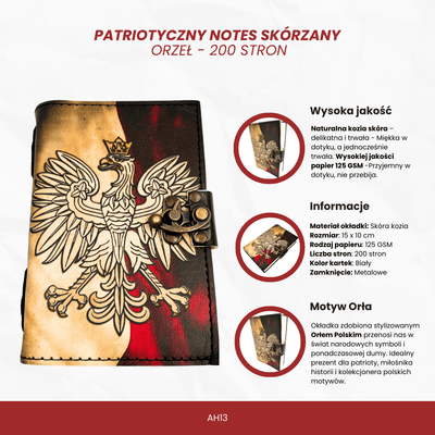Leren notitieboek dagboek Poolse adelaar patriottisch met gravure