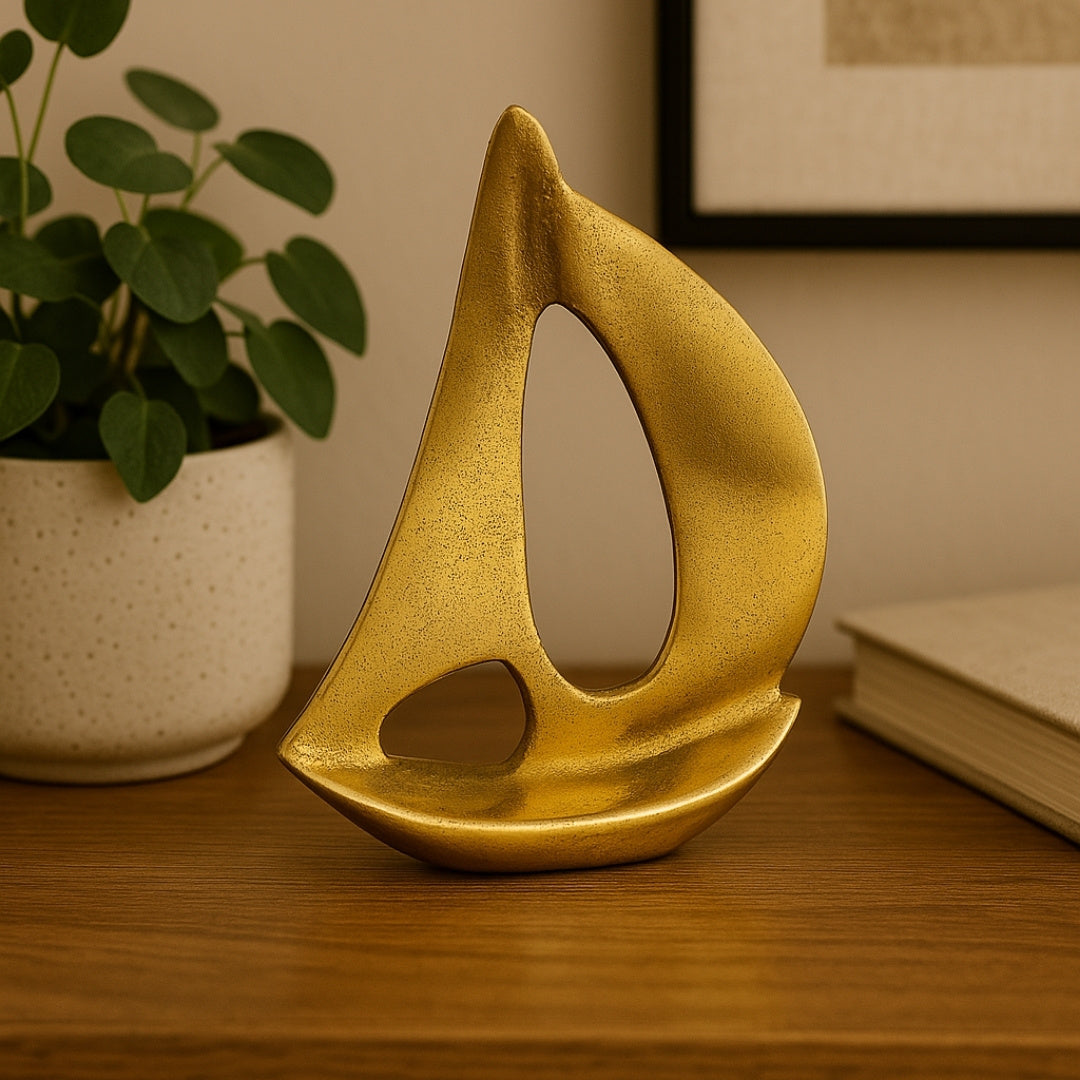 Gouden jacht van aluminium 19,5 cm met mogelijkheid tot personalisatie door gravure - elegante decoratie als cadeau voor liefhebbers van zeilen