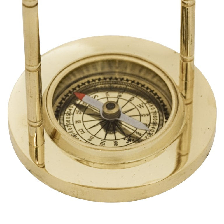 Decoratieve messing wereldbol met kompas en mogelijkheid tot personalisatie met gravure, goudkleurig, hoogte 12,5 cm