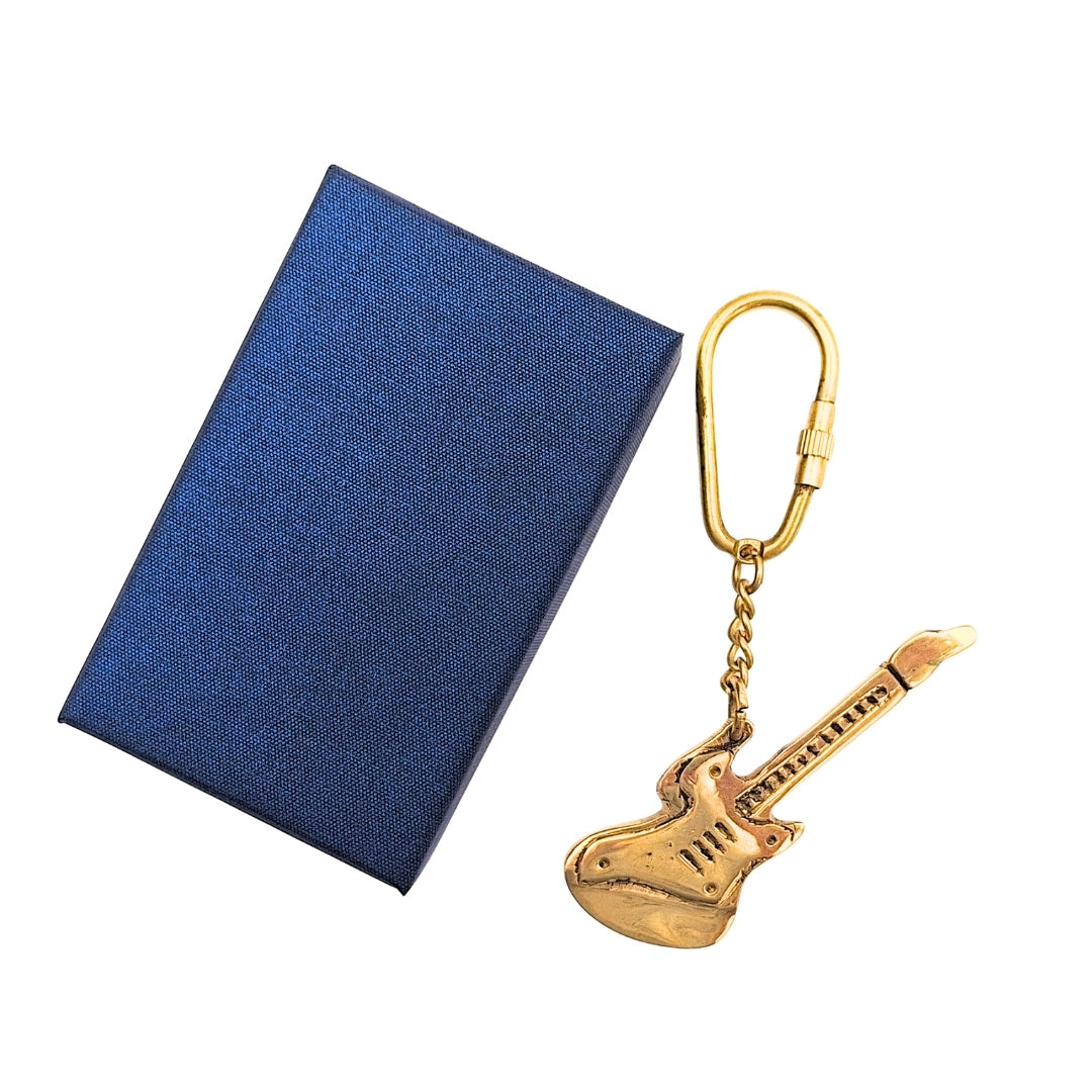 Messing sleutelhanger gitaar in elegante doos – Geschenk voor een gitarist - KRT21A