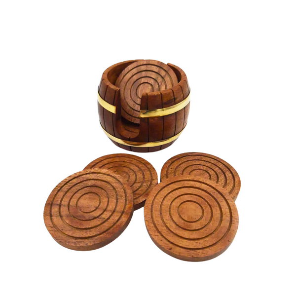 Houten onderzetters voor bekers - set vat