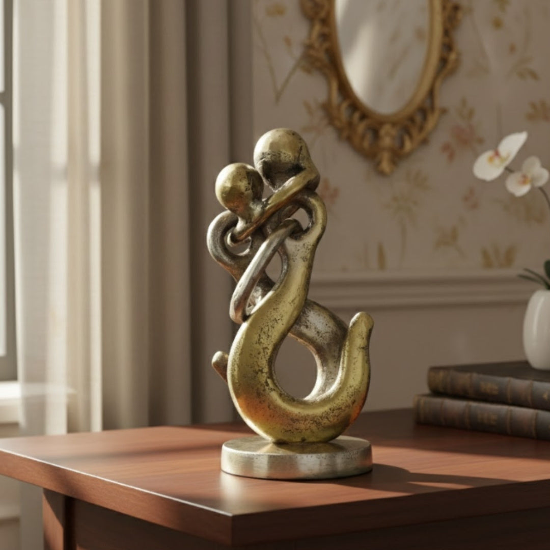 Metalen figuur van een verliefd stel met gravure