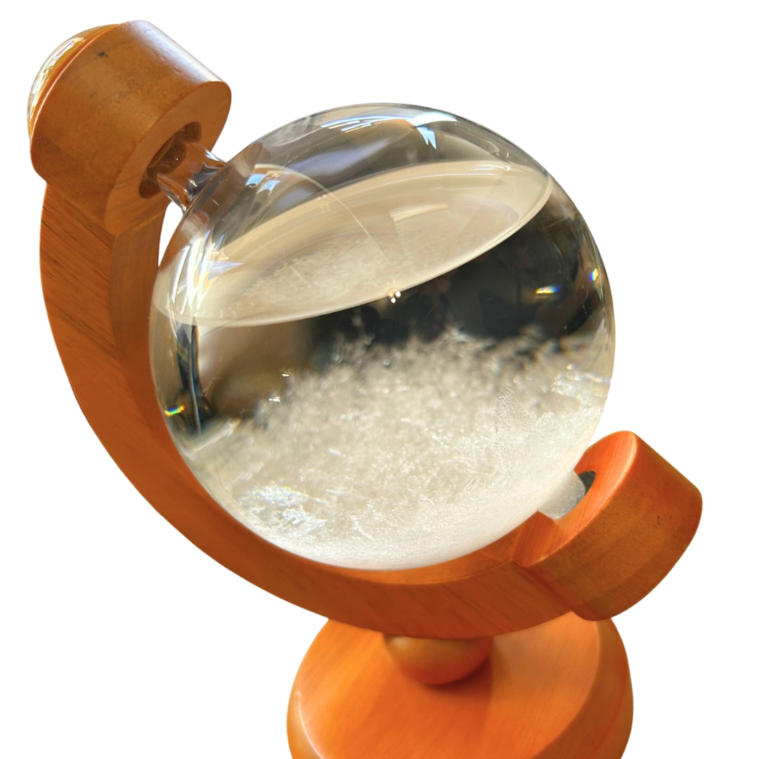FitzRoy stormbarometer-globe met mogelijkheid tot graveren - elegante bureaudecoratie van glas en hout, hoogte 18,5 cm