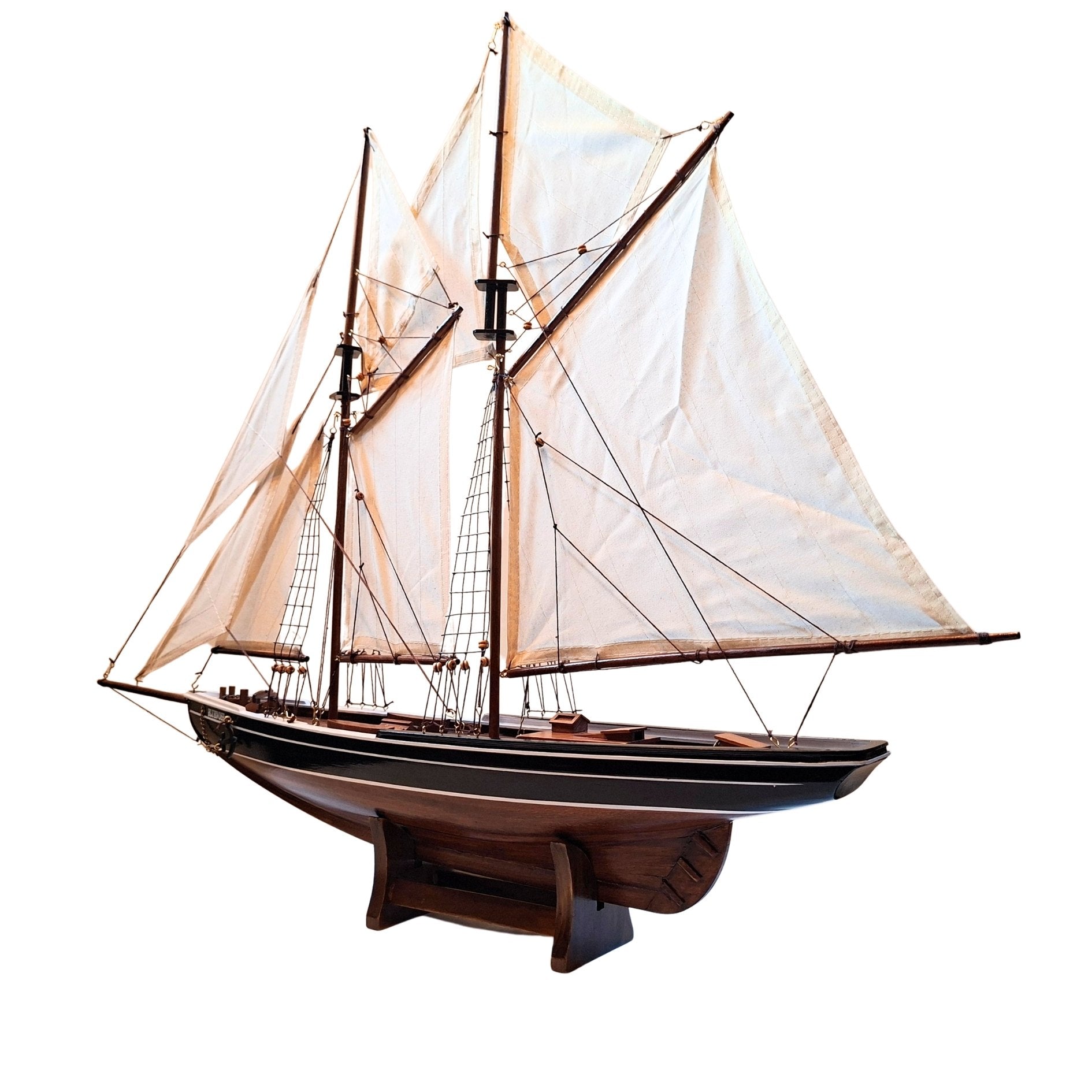 Model van schoener Bluenose 78 cm met gravure - elegante maritieme decoratie van hout als cadeau voor liefhebbers van zeilen en maritieme geschiedenis, met natuurlijke zeilen